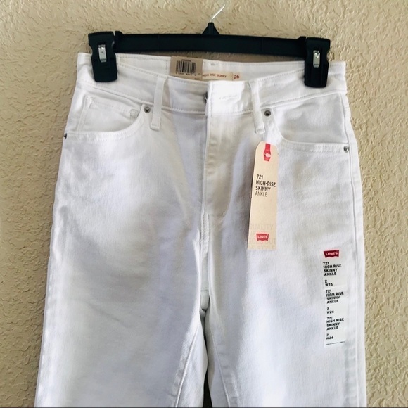 Levi’s Jeans 721 High Rise Skinny Distressed Fray Casual Festival White 26 NWT - Picture 4 of 10
